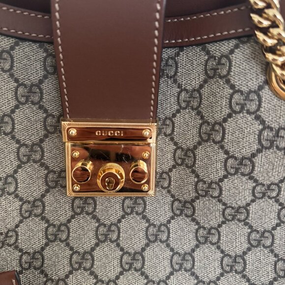 Gucci Brown GG Supreme Monogram Medium Padlock Tote - Picture 11 of 12